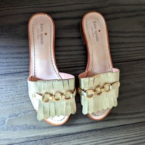 Kate Spade gold metallic fringe slides